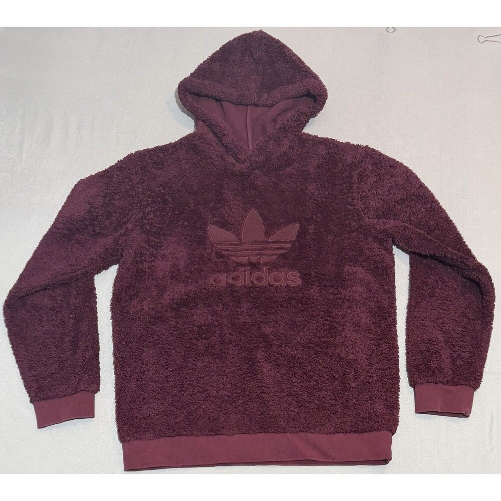 Adidas Trefoil Winterized Sherpa Hoodie Men’s Small Burgundy Red